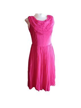 True Vintage Prom Dress Sz 8 1960's Pink Sleeveless Draped Neckline